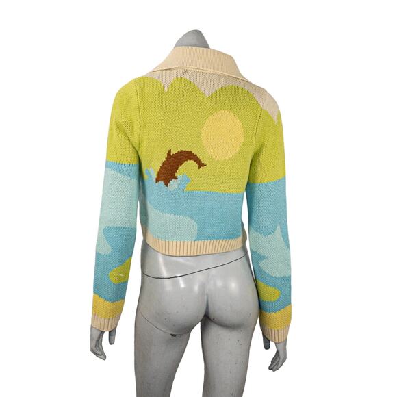 HOUSE OF SUNNY Women's Soul Surfer Cardigan dolphin multi color sz 4 NWT - Picture 2 of 12